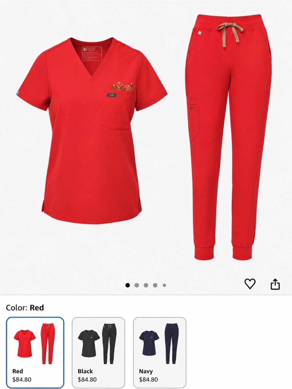 Coral red medical scrubs